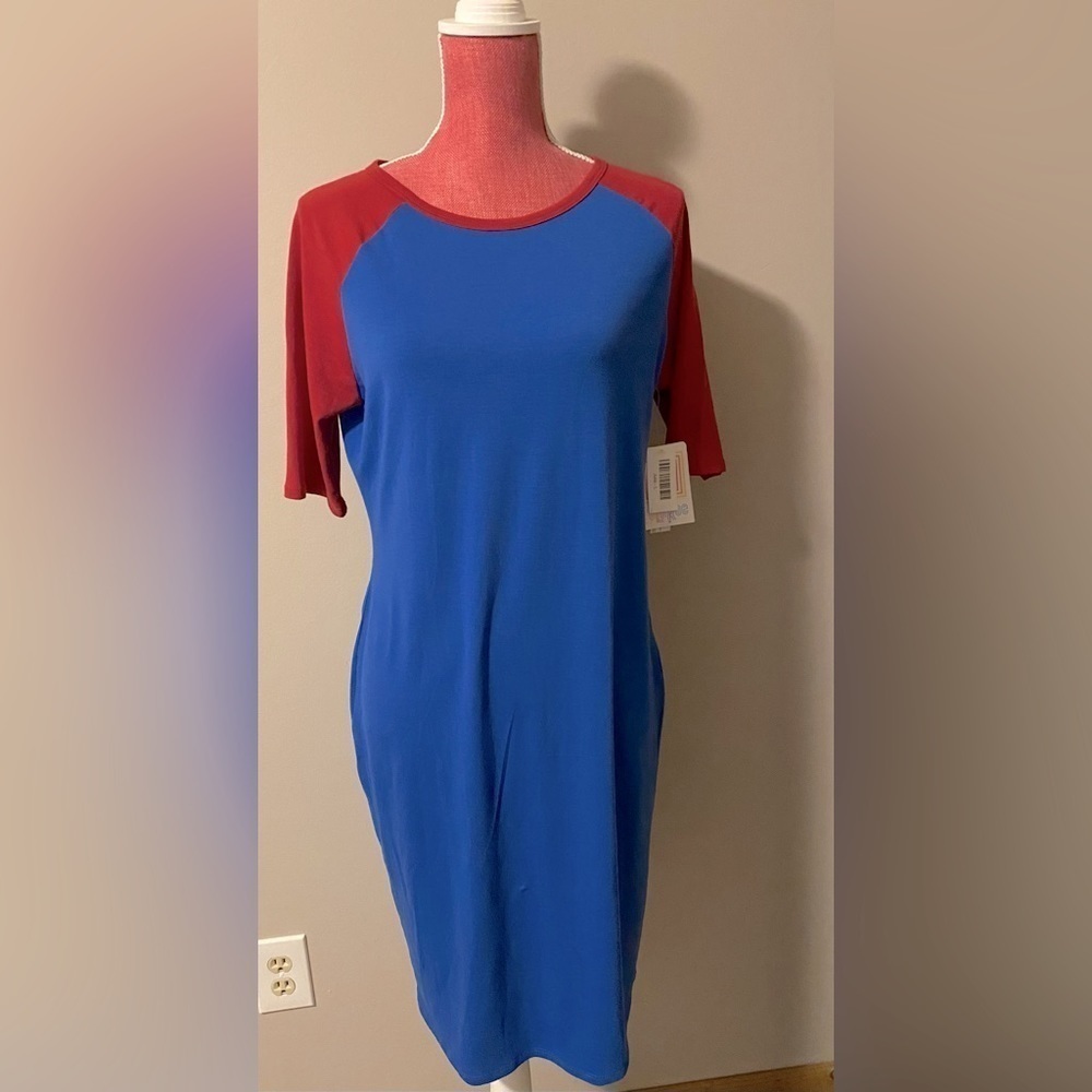 NWT LuLaRoe baseball jersey style short-sleeve polyester spandex dress Large